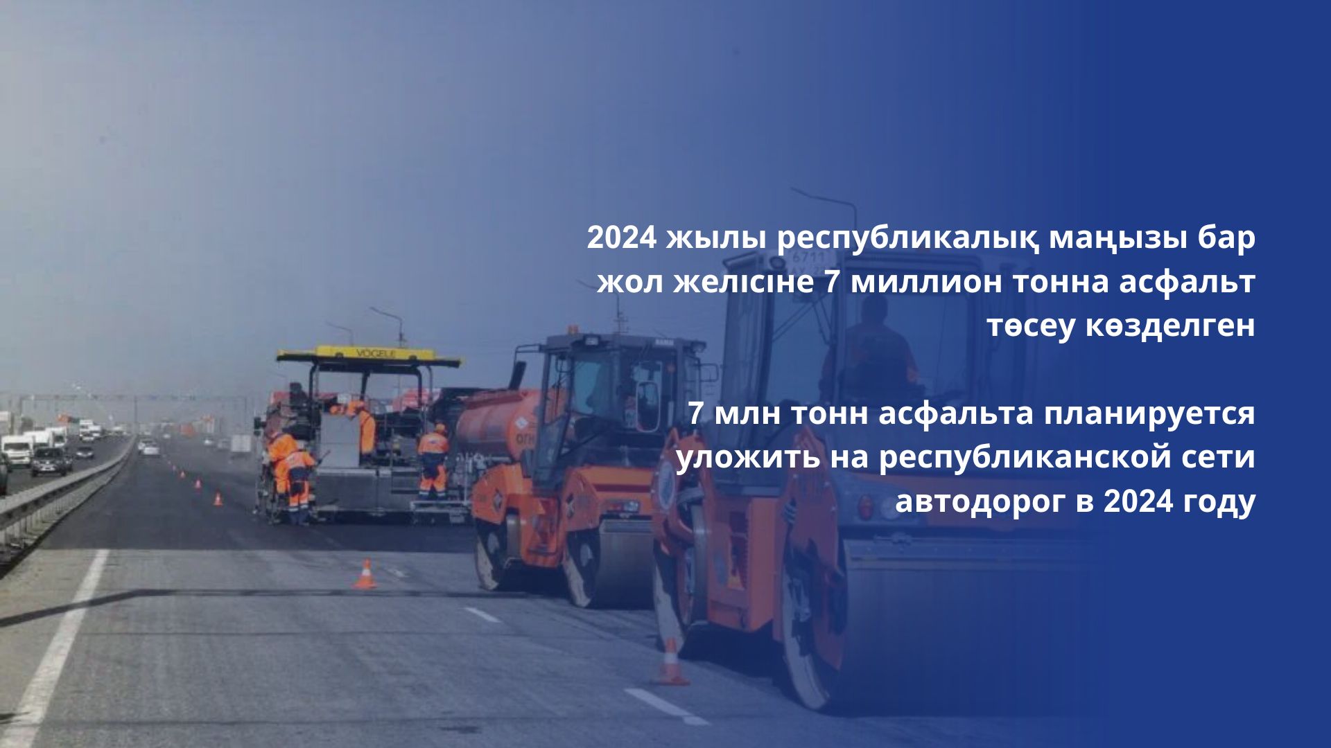 7 млн тонн асфальта планируется уложить на республиканской сети автодорог в 2024 году