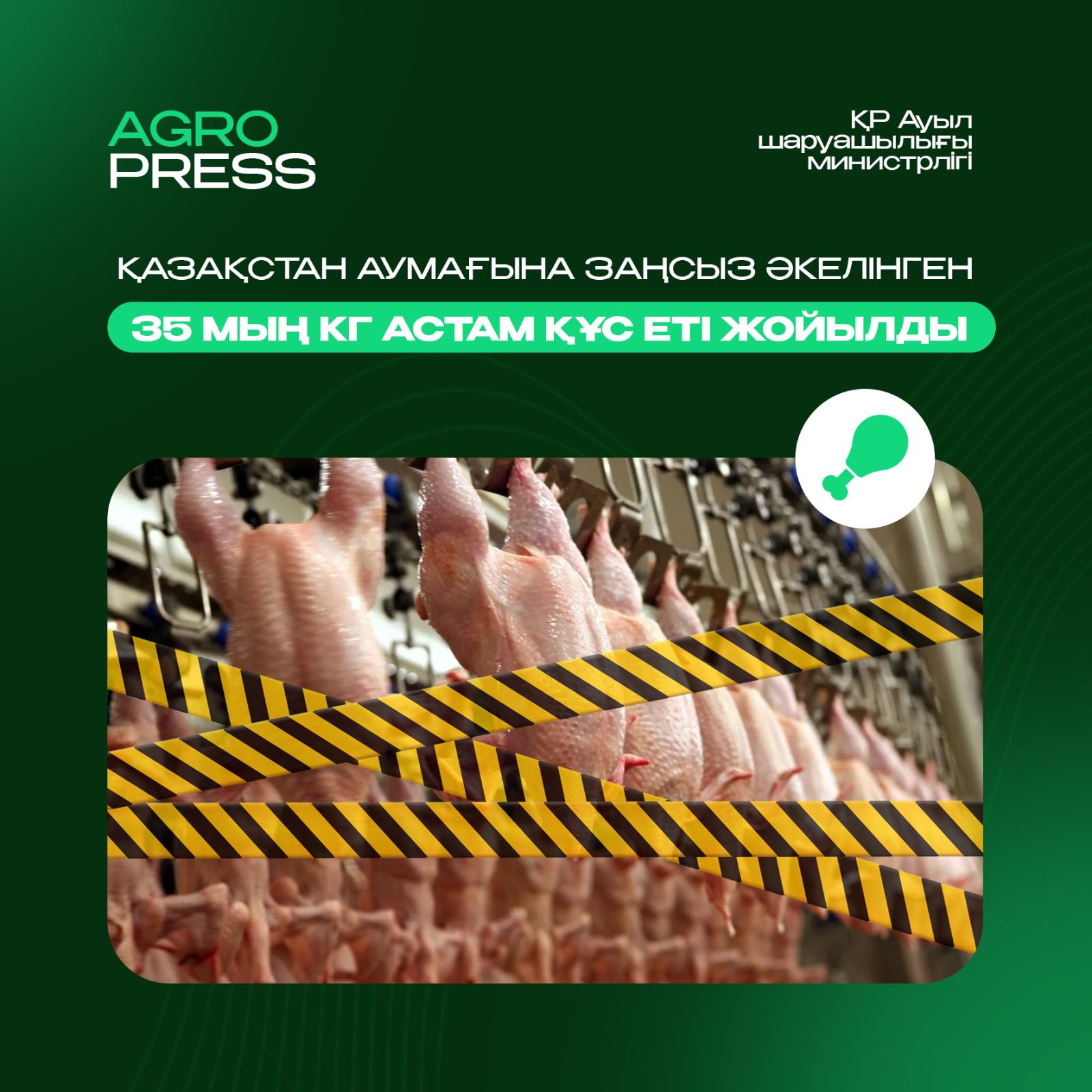 Қазақстан аумағына заңсыз әкелінген 25 мың кг астам құс еті жойылды