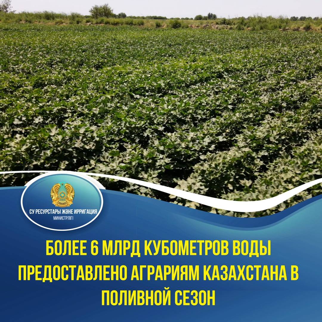 Более 6 млрд кубометров воды предоставлено аграриям Казахстана в поливной сезон
