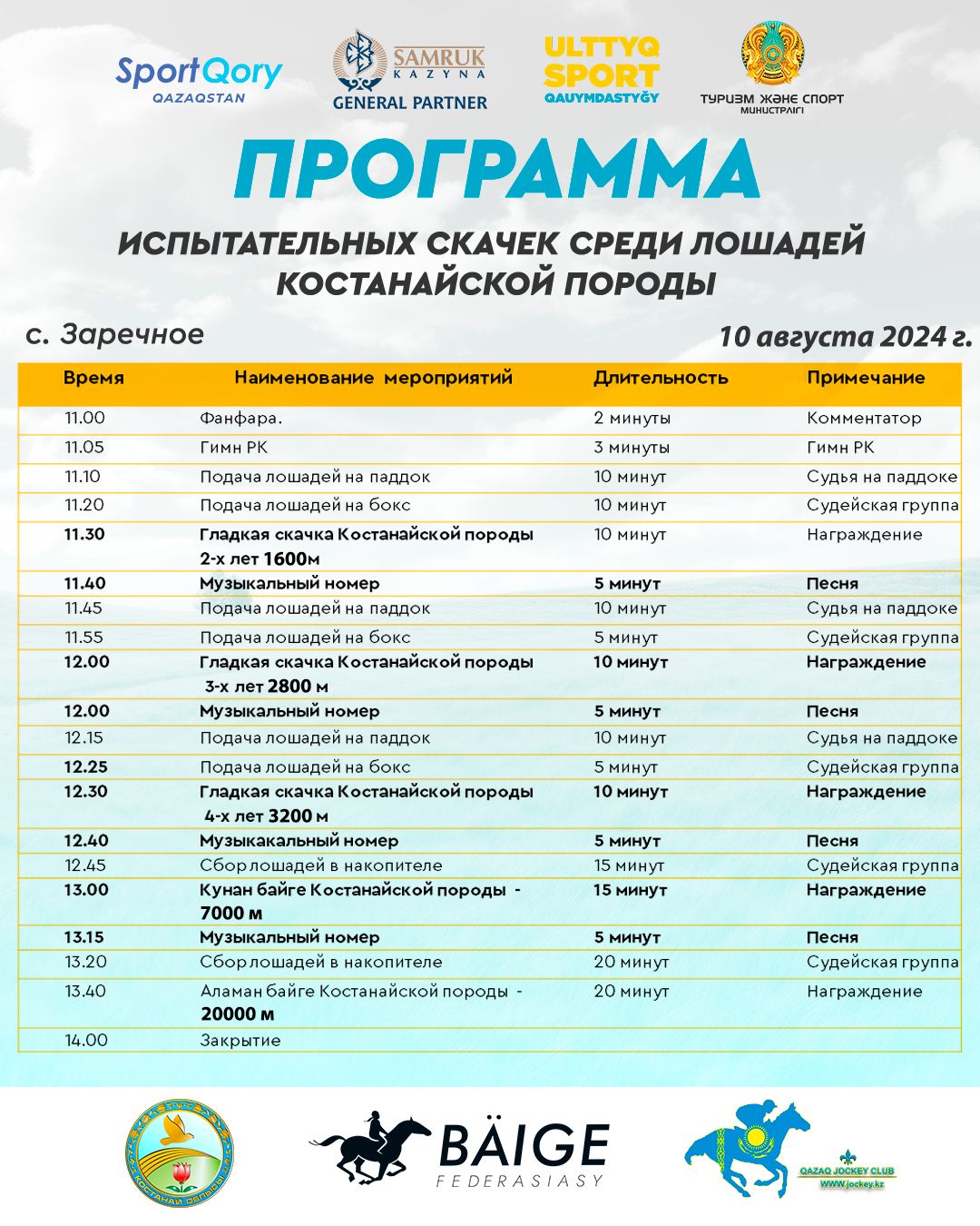 Программа испытательных скачек среди лошадей Костанайской породы!