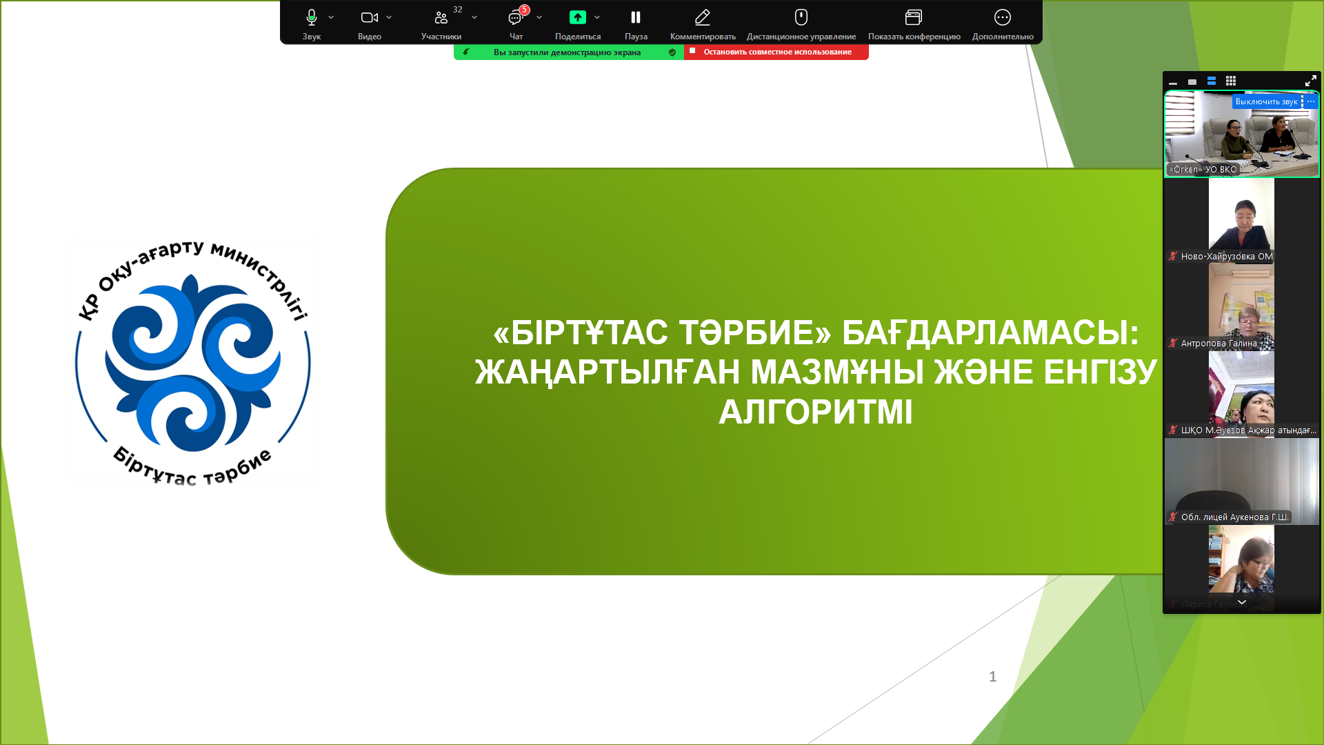 Организация классных часов по программе «Біртұтас тәрбие»