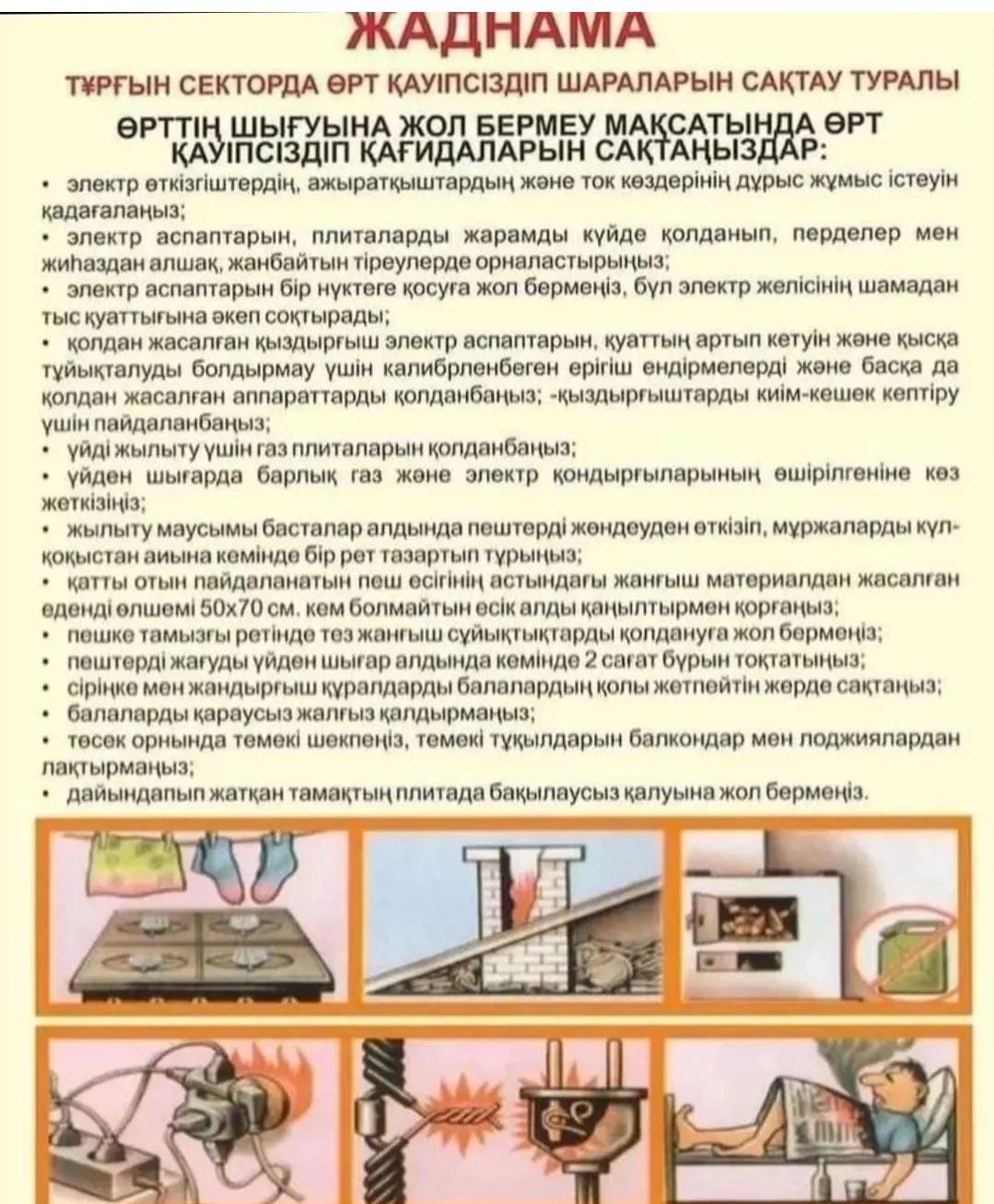 Жаднама тұрғын секторда өрт қауіпсіздіп шараларын сақтау туралы