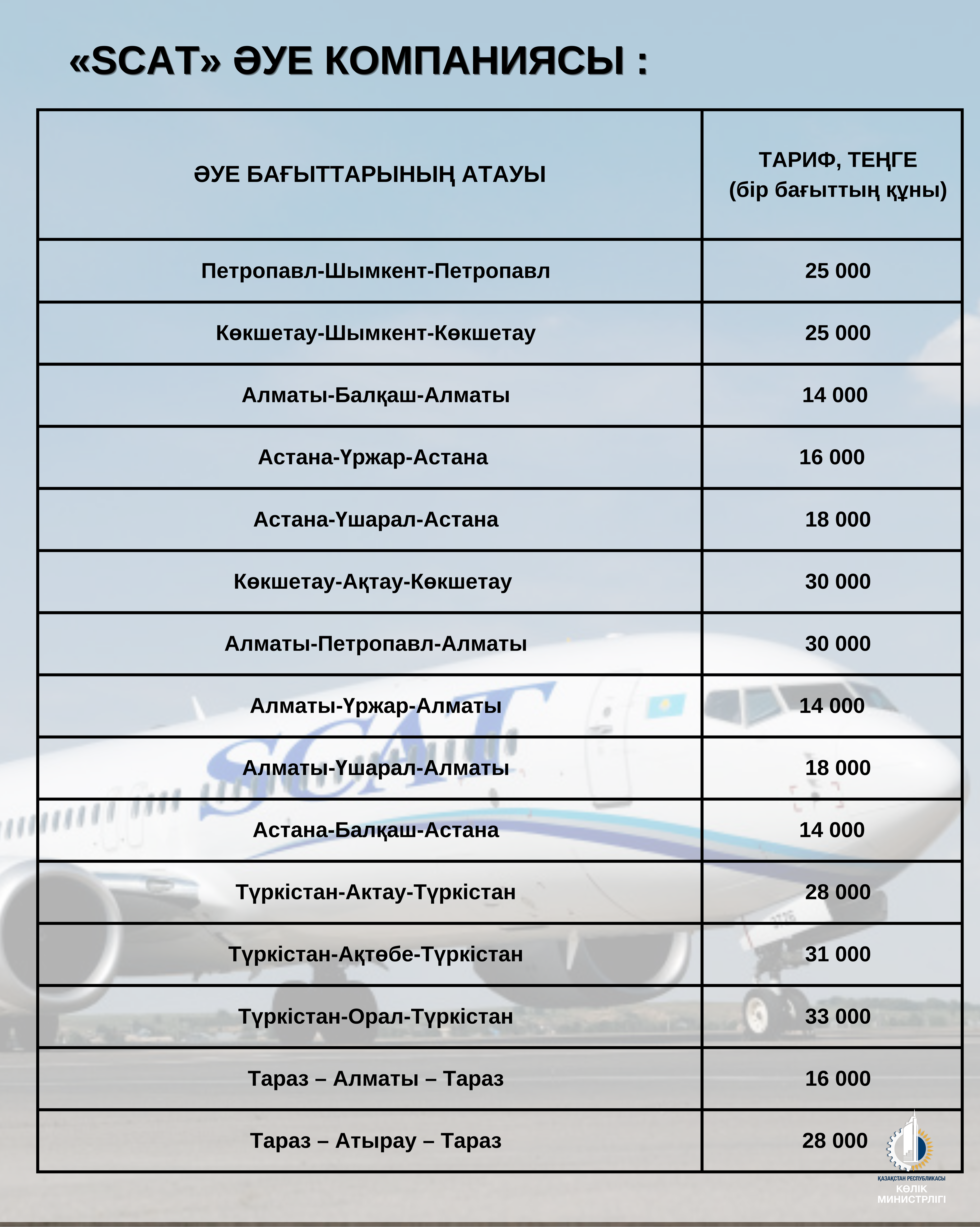 Биыл отандық әуе компаниялар 24 әлеуметтік маңызы бар бағытты орындайды