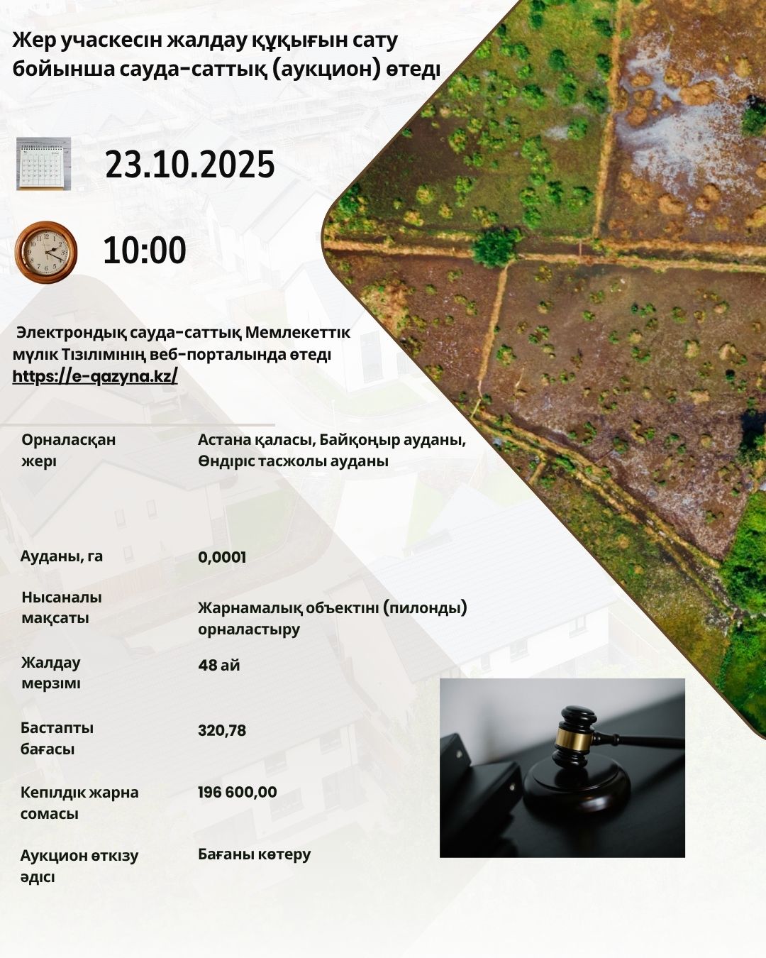 Объявление о проведении торгов (аукциона) по продаже земельного участка или права аренды земельного участка