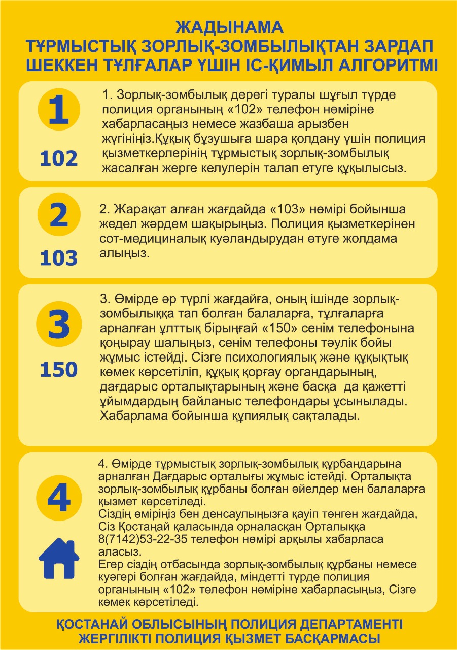 Үйде зорлық-зомбылыққа ұшыраған адамдардың әрекет ету алгоритмі
