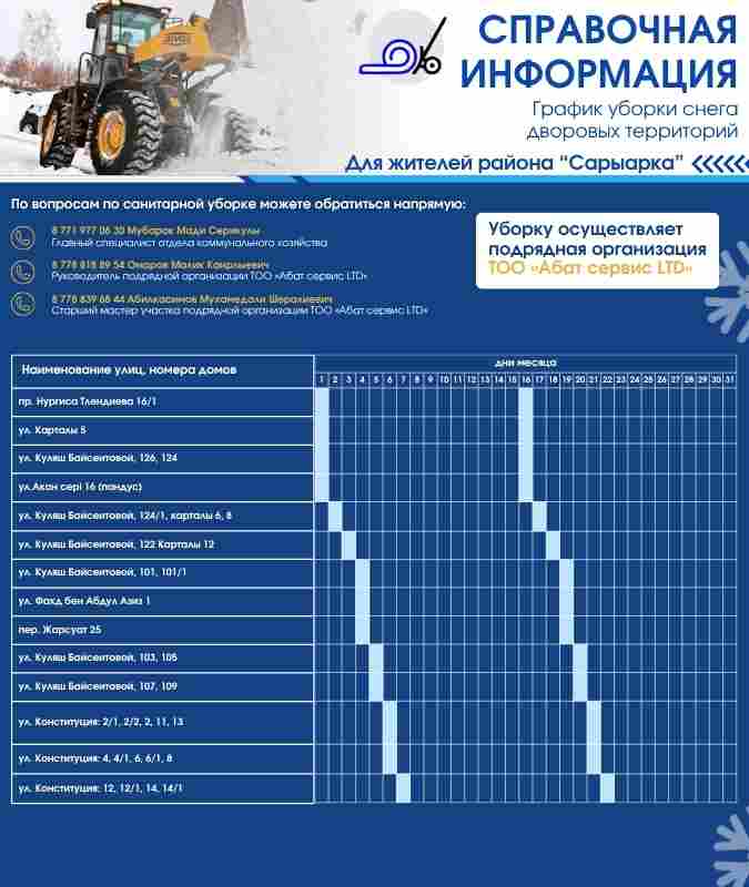 График уборки снега во дворах района «Сарыарка»