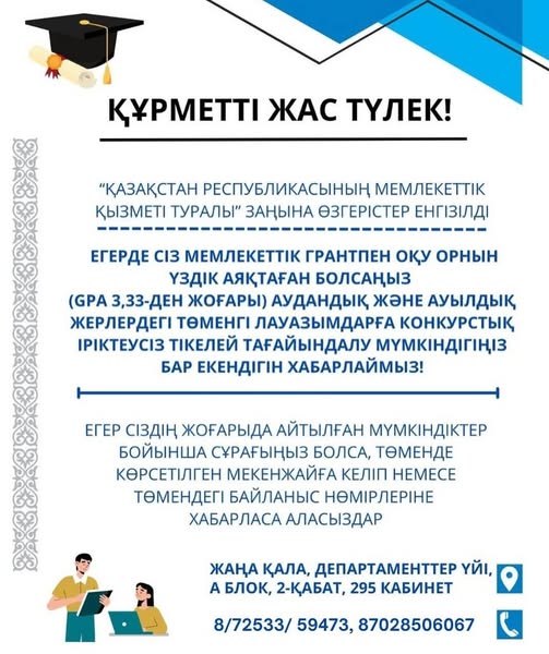 Құрметті жас түлек!