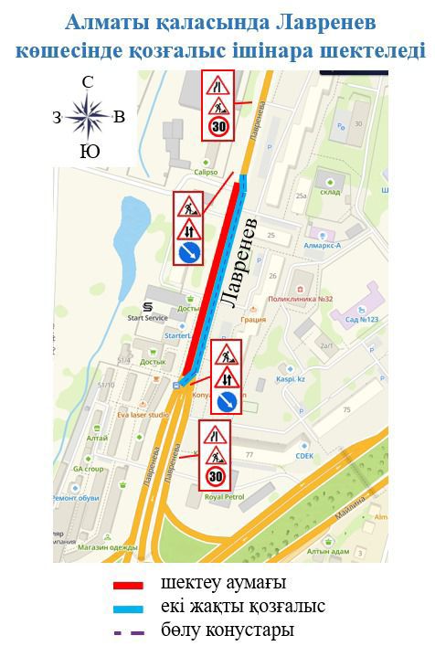 В Алматы временно ограничат движение на одном из участков ул. Лавренева