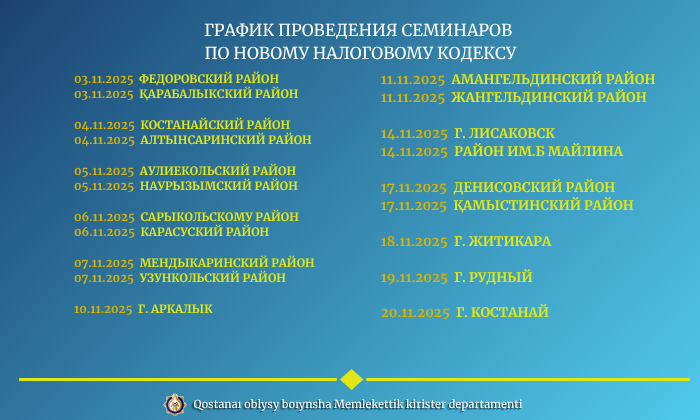 2025 жылғы 1 қаңтардан бастап салық заңнамасындағы өзгерістер бойынша семинарлар өткізу кестесі