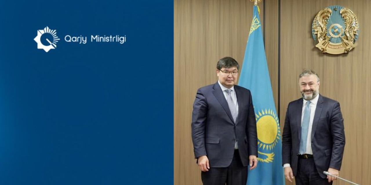 На фото Министр финансов Республики Казахстан Мади Такиев с новым региональным директором Всемирного банка по Центральной Азии Наджи Бенхасином