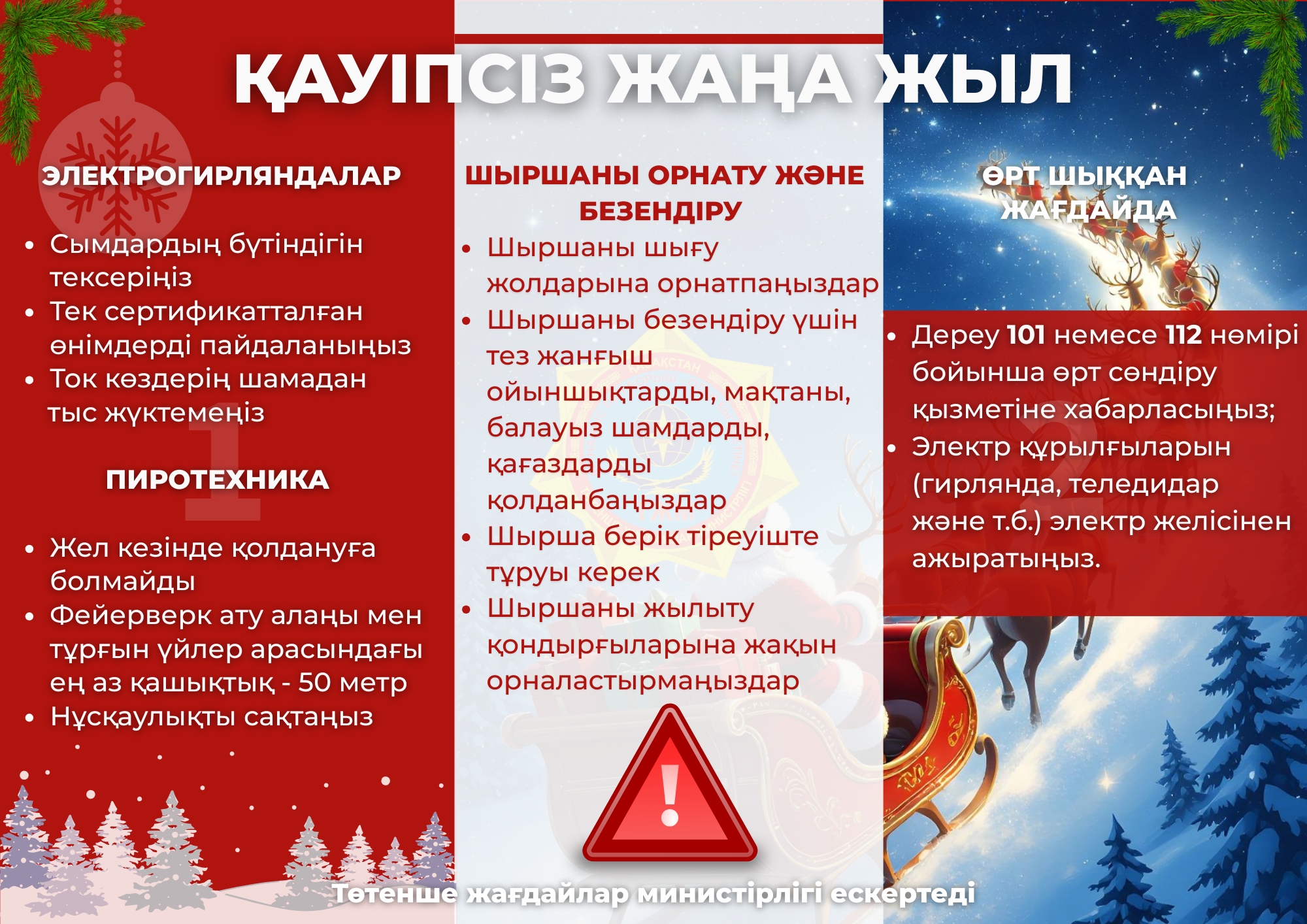 Қауіпсіз мереке: ТЖМ жаңа жылдық шыршаларды орнату кезінде өрт қауіпсіздігі бойынша чек-парақ әзірледі