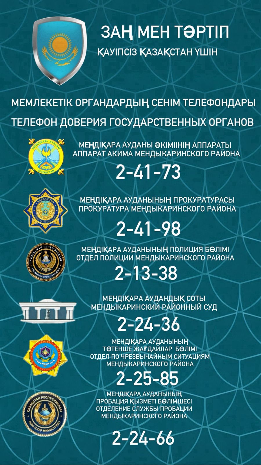 Мемлекеттік органдардың сенім телефоны