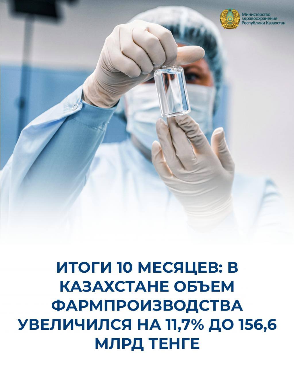  ИТОГИ 10 МЕСЯЦЕВ: В КАЗАХСТАНЕ ОБЪЕМ ФАРМПРОИЗВОДСТВА УВЕЛИЧИЛСЯ НА 11,7% ДО 156,6 МЛРД ТЕНГЕ