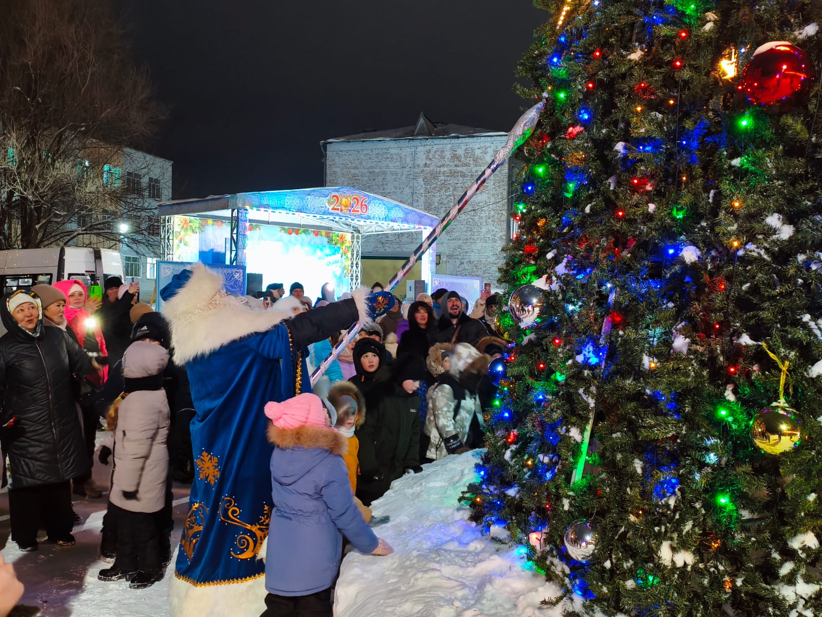 В Кызылжарском районе зажгли главную новогоднюю елку