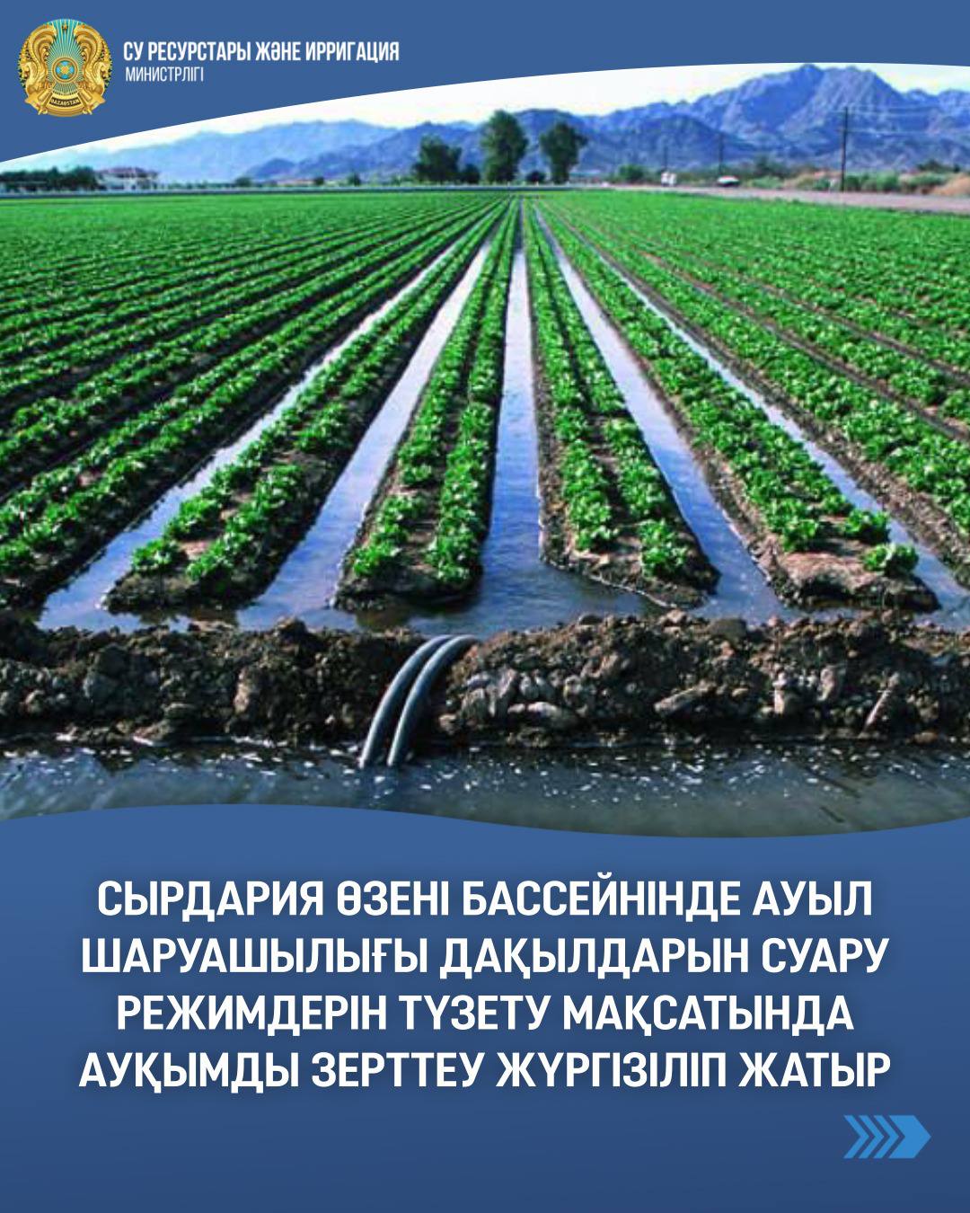 Сырдария өзені бассейнінде ауыл шаруашылығы дақылдарын суару режимдерін түзету мақсатында ауқымды зерттеу жүргізіліп жатыр