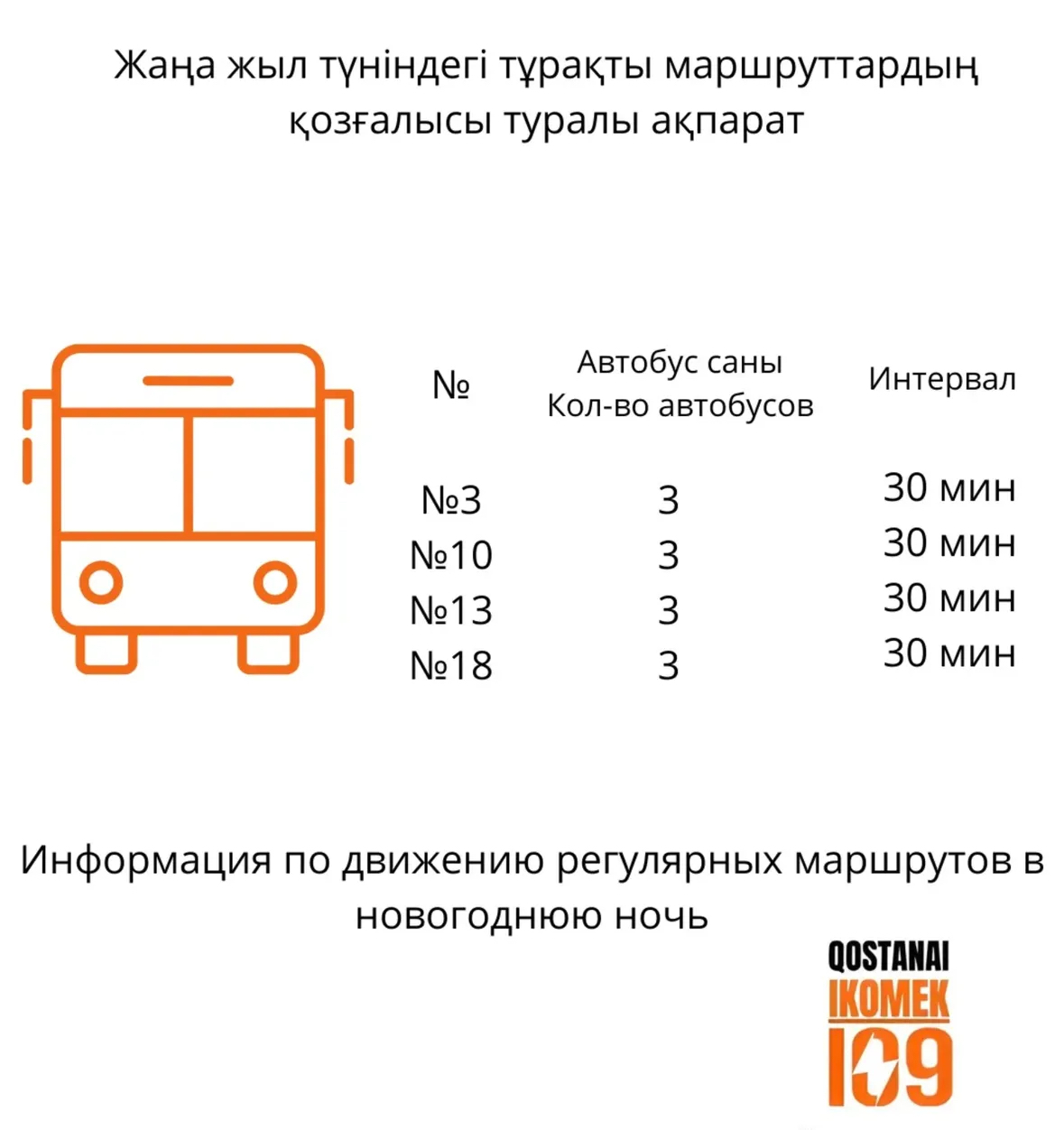 Жаңа жыл түніндегі тұрақты маршруттар туралы хабарлама