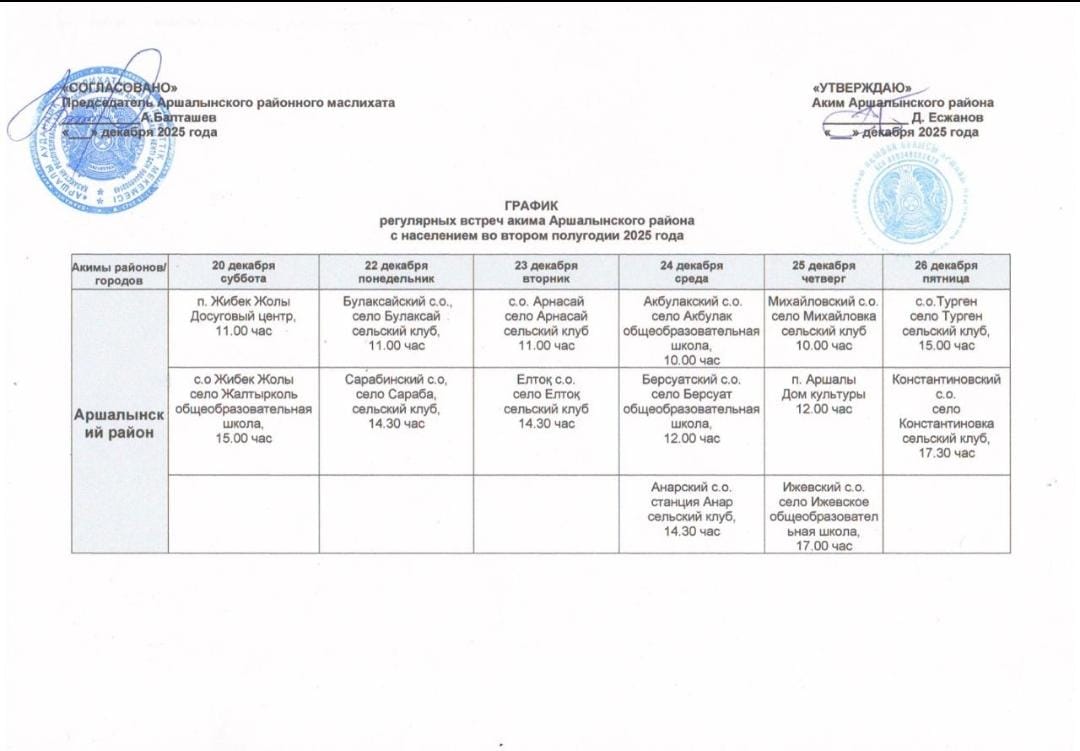 График проведения отчетных встреч