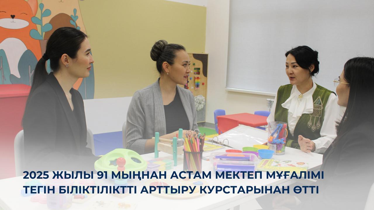 2025 жылы 91 мыңнан астам мектеп мұғалімі тегін біліктіліктті арттыру курстарынан өтті
