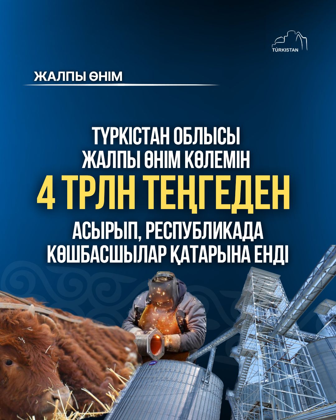 ТҮРКІСТАН ОБЛЫСЫ ЖАЛПЫ ӨНІМ КӨЛЕМІН 4 ТРЛН.ТЕҢГЕДЕН АСЫРЫП, РЕСПУБЛИКАДА КӨШБАСШЫЛАР ҚАТАРЫНА ЕНДІ