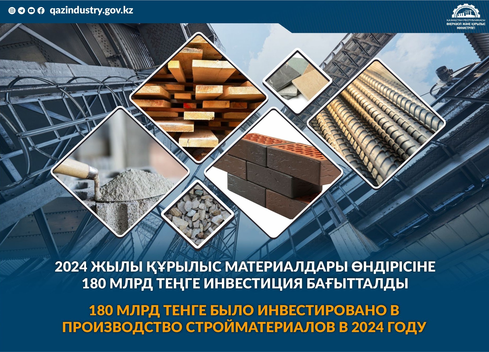 2024 жылы құрылыс материалдары өндірісіне 180 млрд теңге инвестиция бағытталды