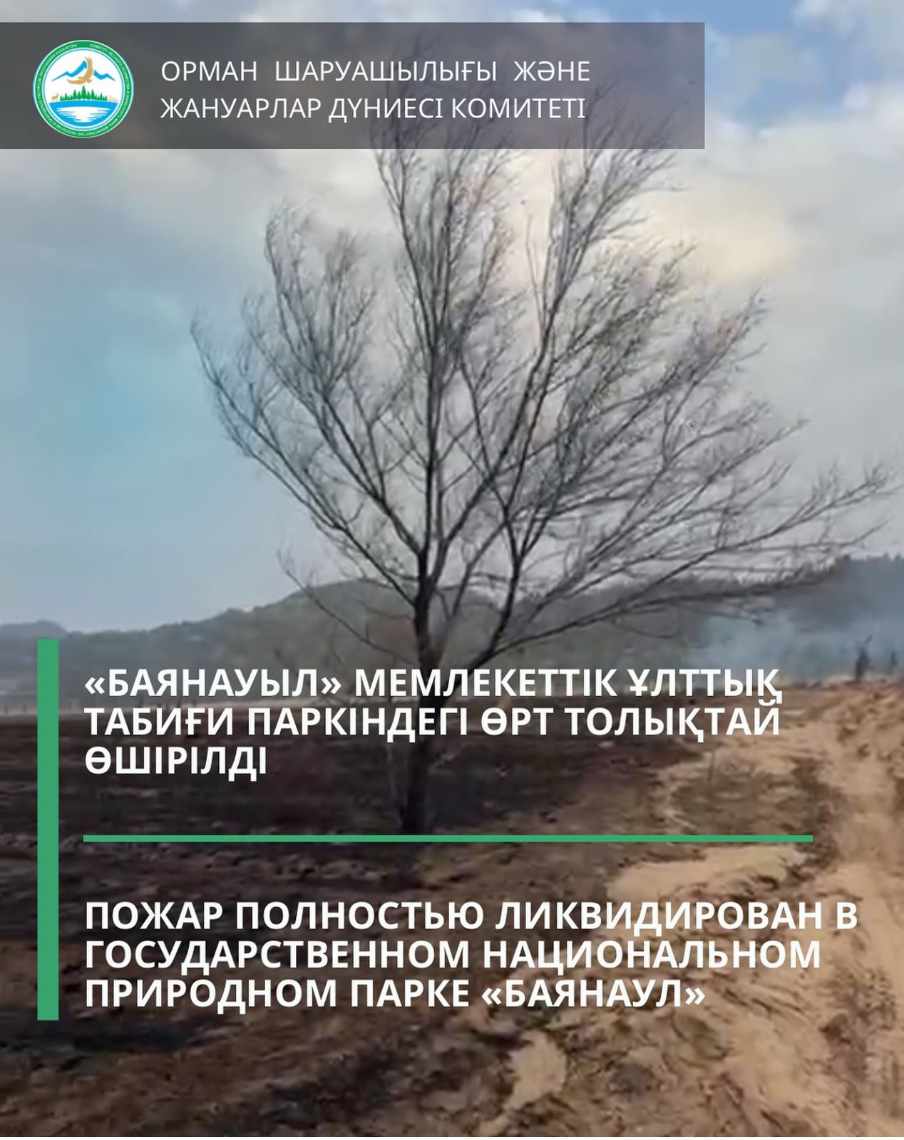 Пожар полностью ликвидирован в Государственном национальном природном парке «Баянаул»