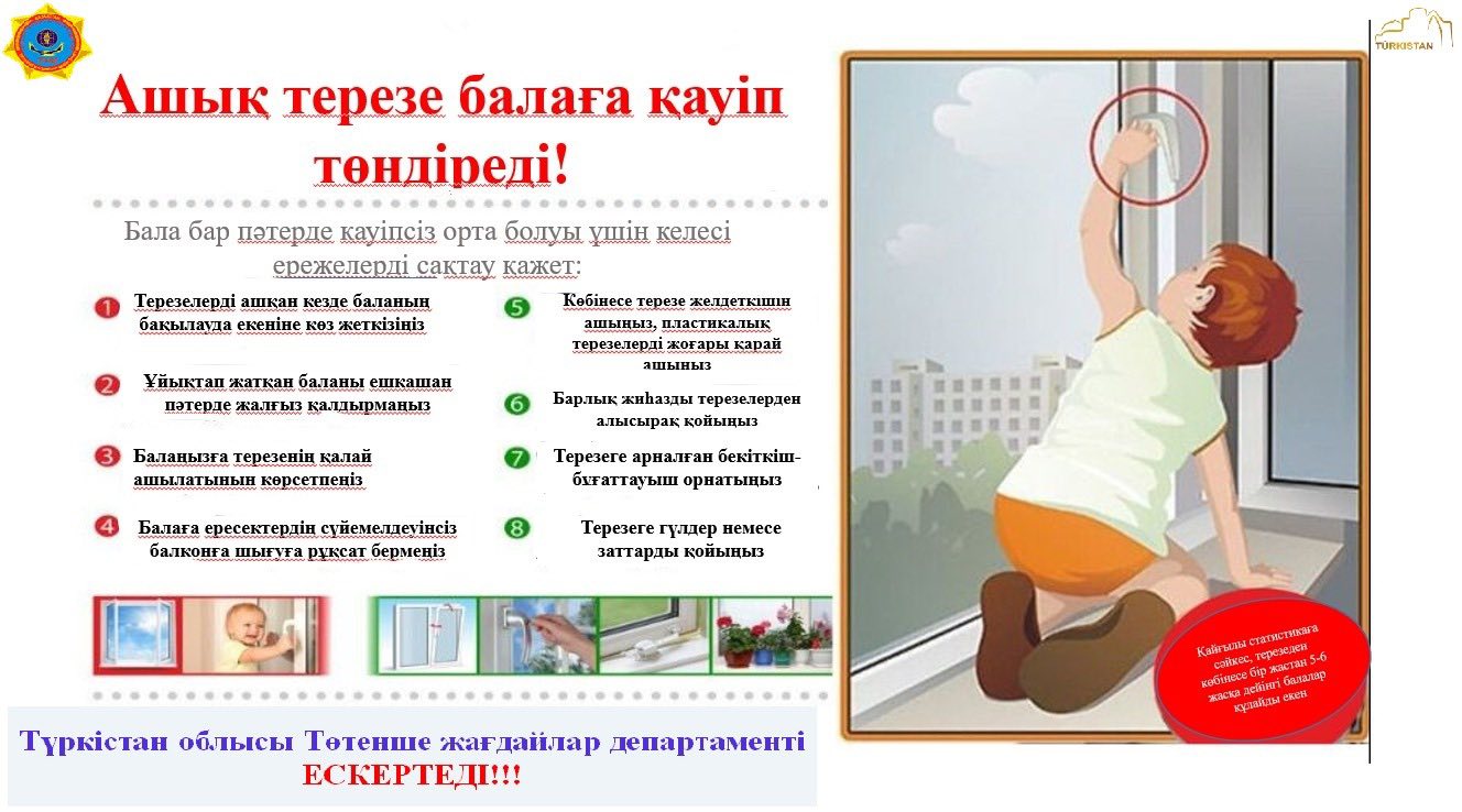 АШЫҚ ТЕРЕЗЕ — БАЛАЛАР ҮШІН ҚАУІПТІ! Созақ аудандық Төтенше жағдайлар бөлімі ескертеді!