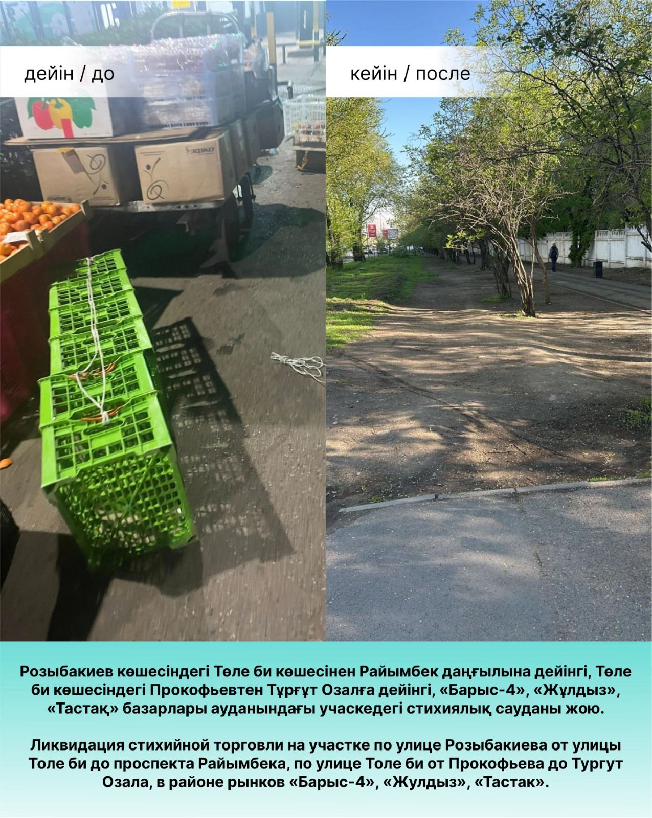 В Алмалинском районе Алматы ликвидировано более 75 точек стихийной торговли по продаже одежды, мяса и продуктов питания