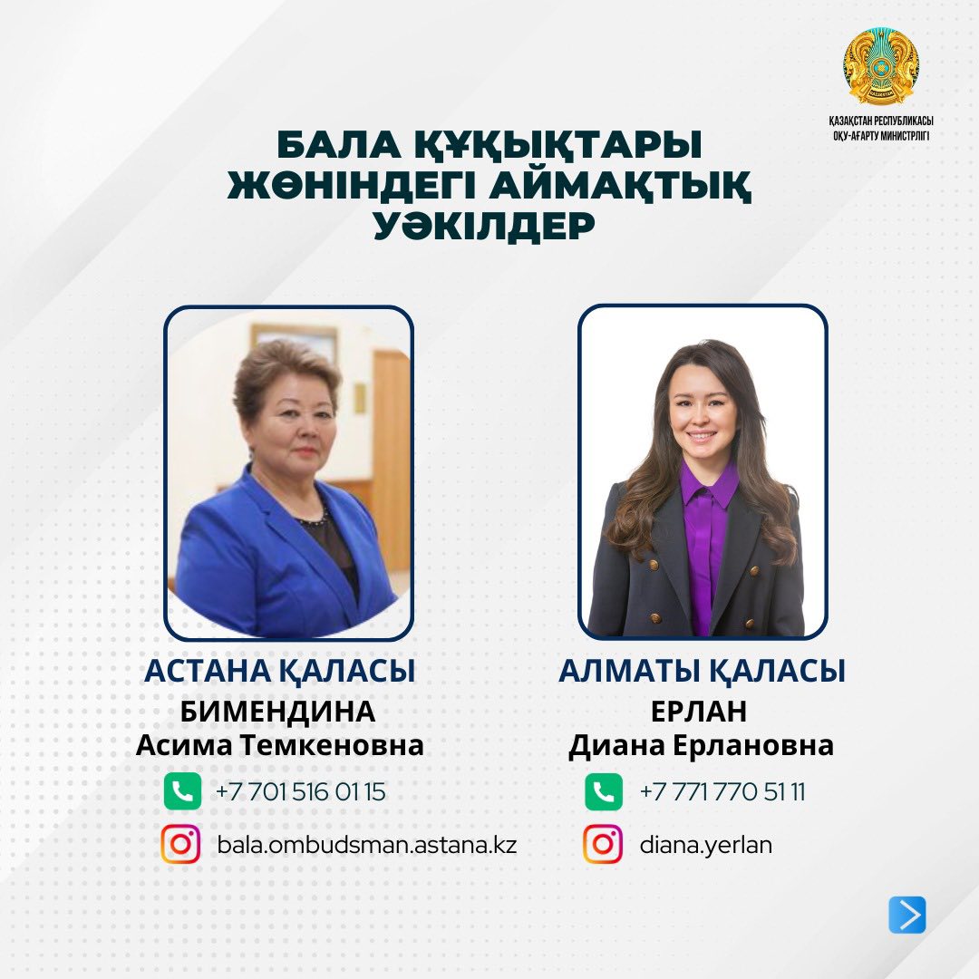 Қазіргі таңда елімізде балалардың мүддесін қорғаумен айналысатын 20 өңірлік уәкіл жұмыс атқаруда.