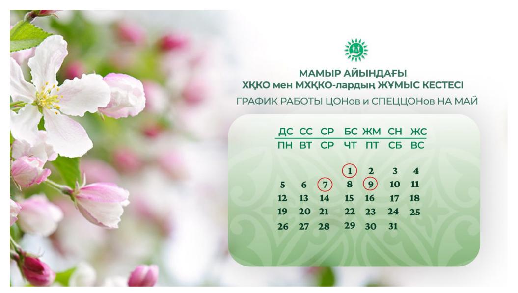 О работе ЦОНов и спецЦОНов в праздничные дни мая