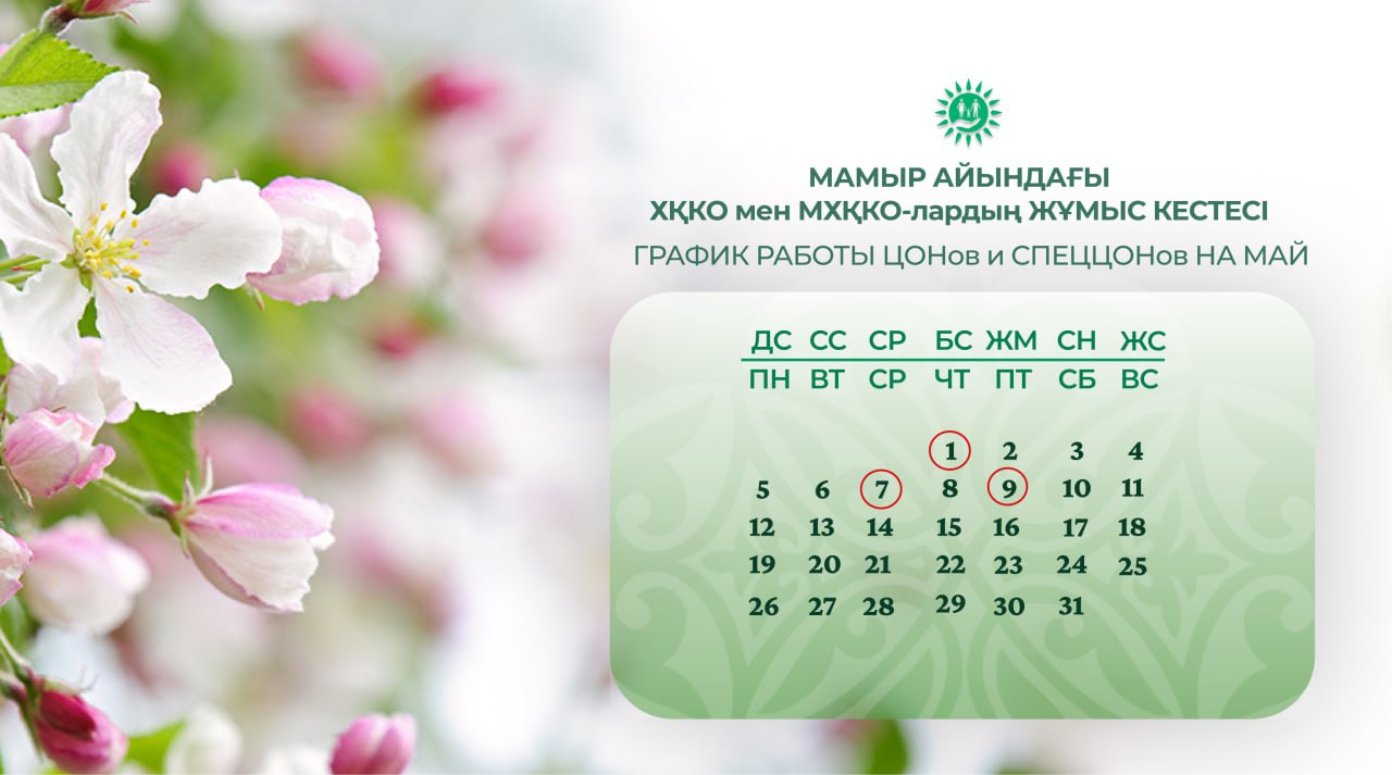 О работе ЦОНов и спецЦОНов в праздничные дни мая