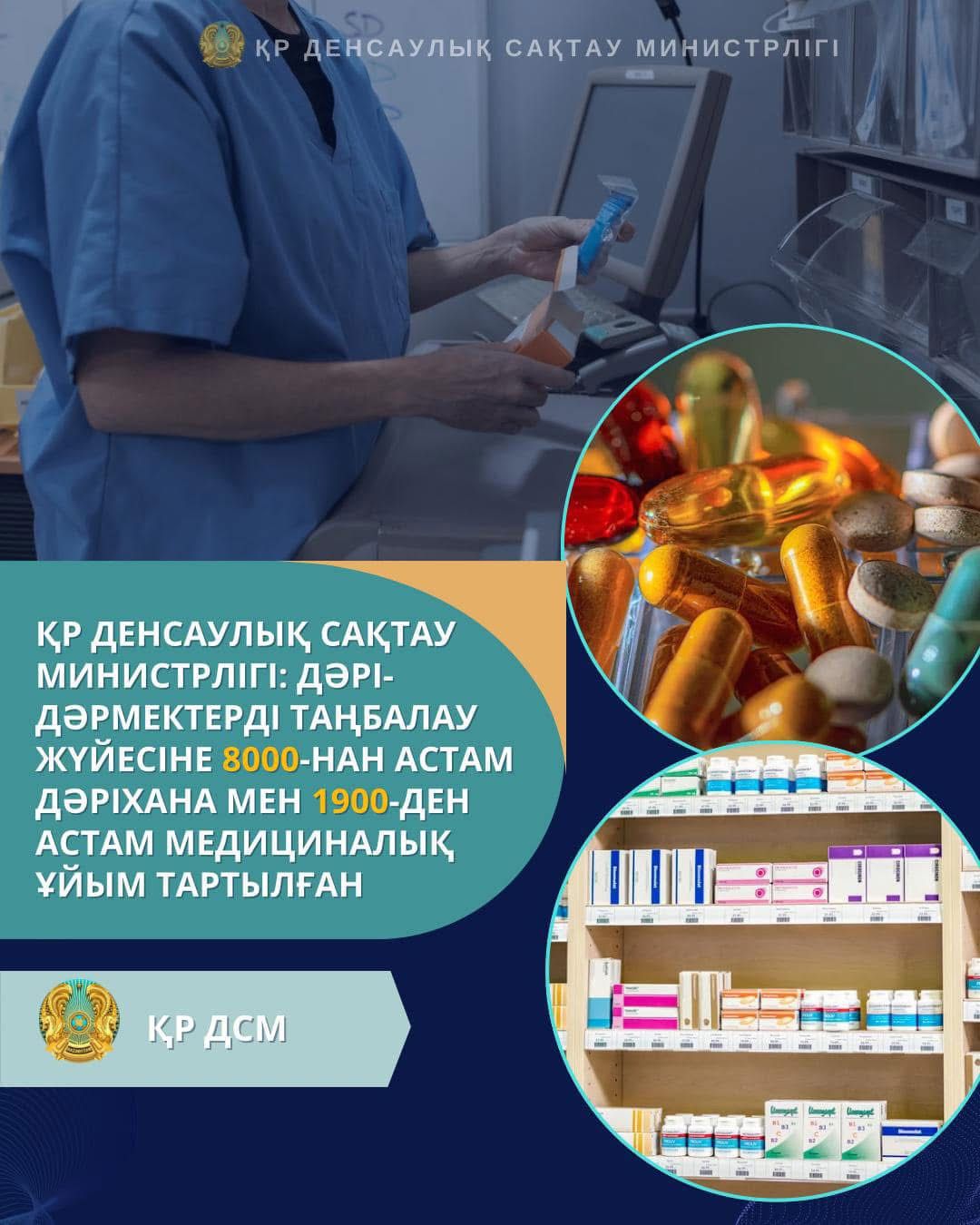 ҚР ДЕНСАУЛЫҚ САҚТАУ МИНИСТРЛІГІ: ДӘРІ-ДӘРМЕКТЕРДІ ТАҢБАЛАУ ЖҮЙЕСІНЕ 8000-НАН АСТАМ ДӘРІХАНА МЕН 1900-ДЕН АСТАМ МЕДИЦИНАЛЫҚ ҰЙЫМ ТАРТЫЛҒАН