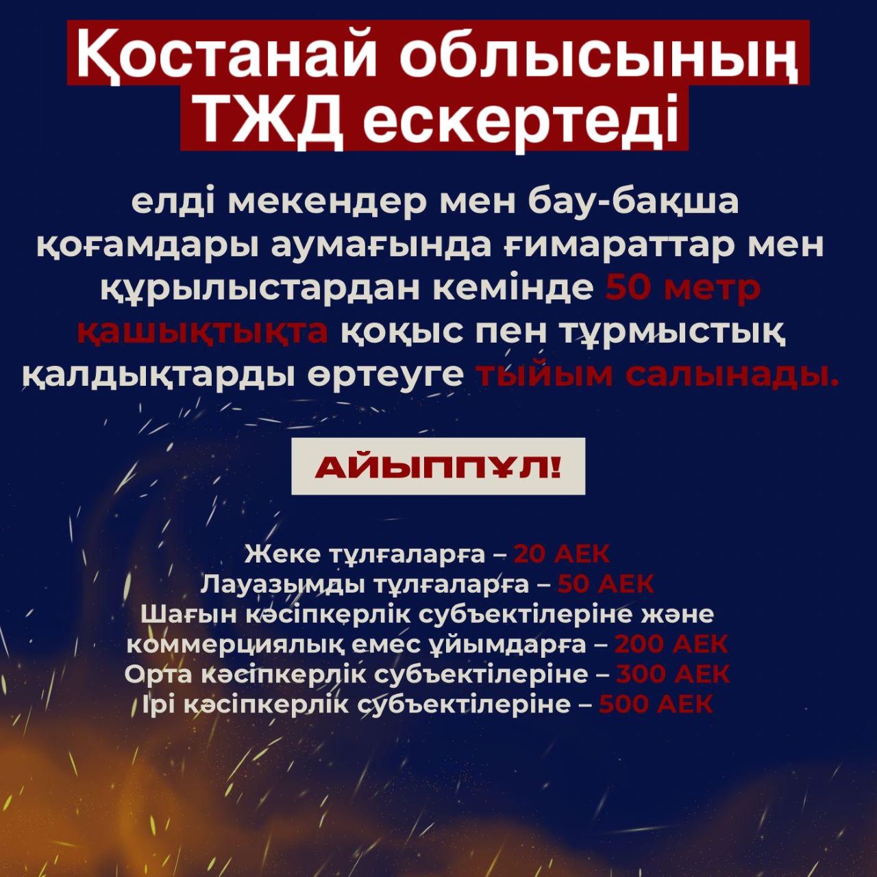Қостанай облысының ТЖД еске салады