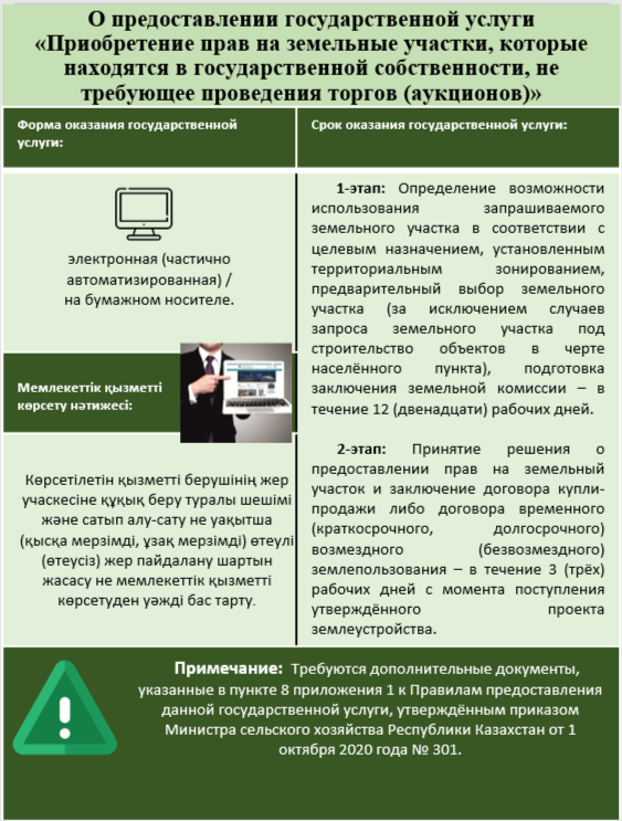 О предоставлении государственной услуги «Приобретение прав на земельные участки, которые находятся в государственной собственности, не требующее проведения торгов (аукционов)»