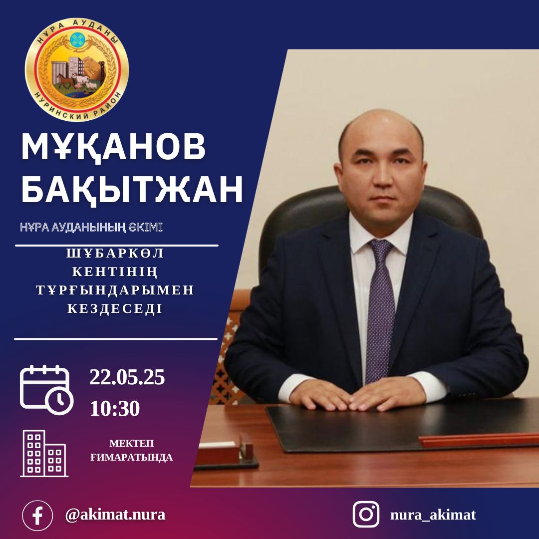 Аудан әкімі Бақытжан Мұқанов 2025 жылдың мамыр айының 22-де келесі ауылдардың тұрғындарымен кездеседі