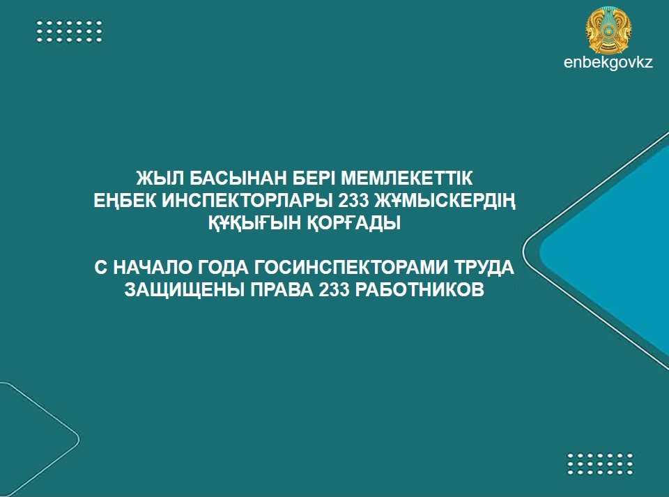 С начало года госинспекторами труда защищены права 233 работников