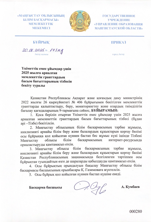 Үкіметтік емес ұйымдарға арналған мемлекеттік гранттардың 2025 жылға арналған басым бағыттарының тізбесі
