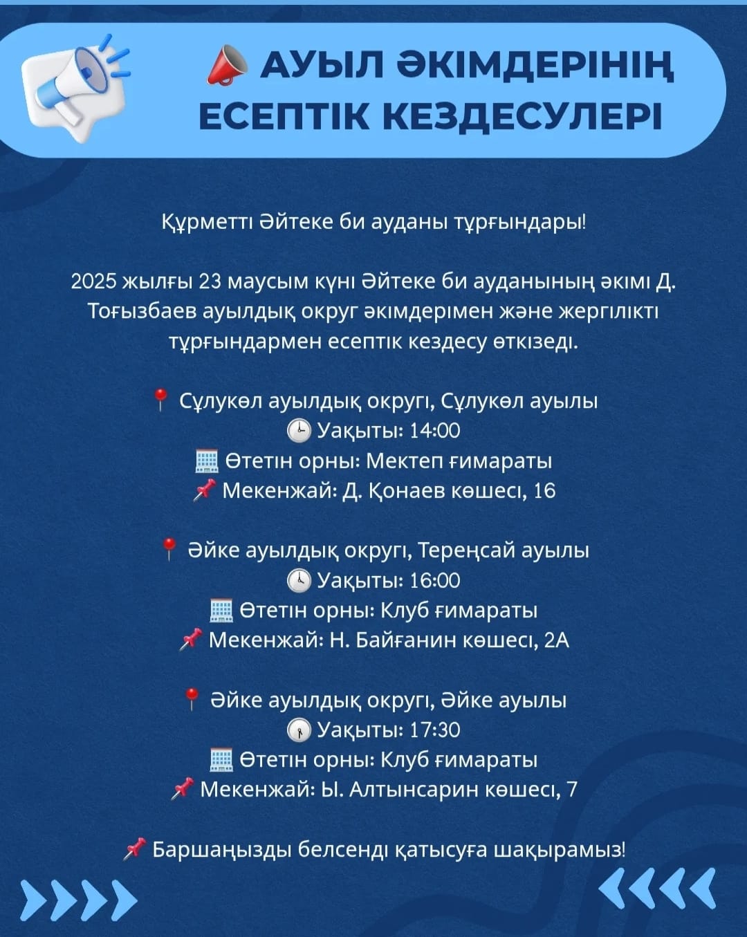 Отчетные встречи сельских акимов!