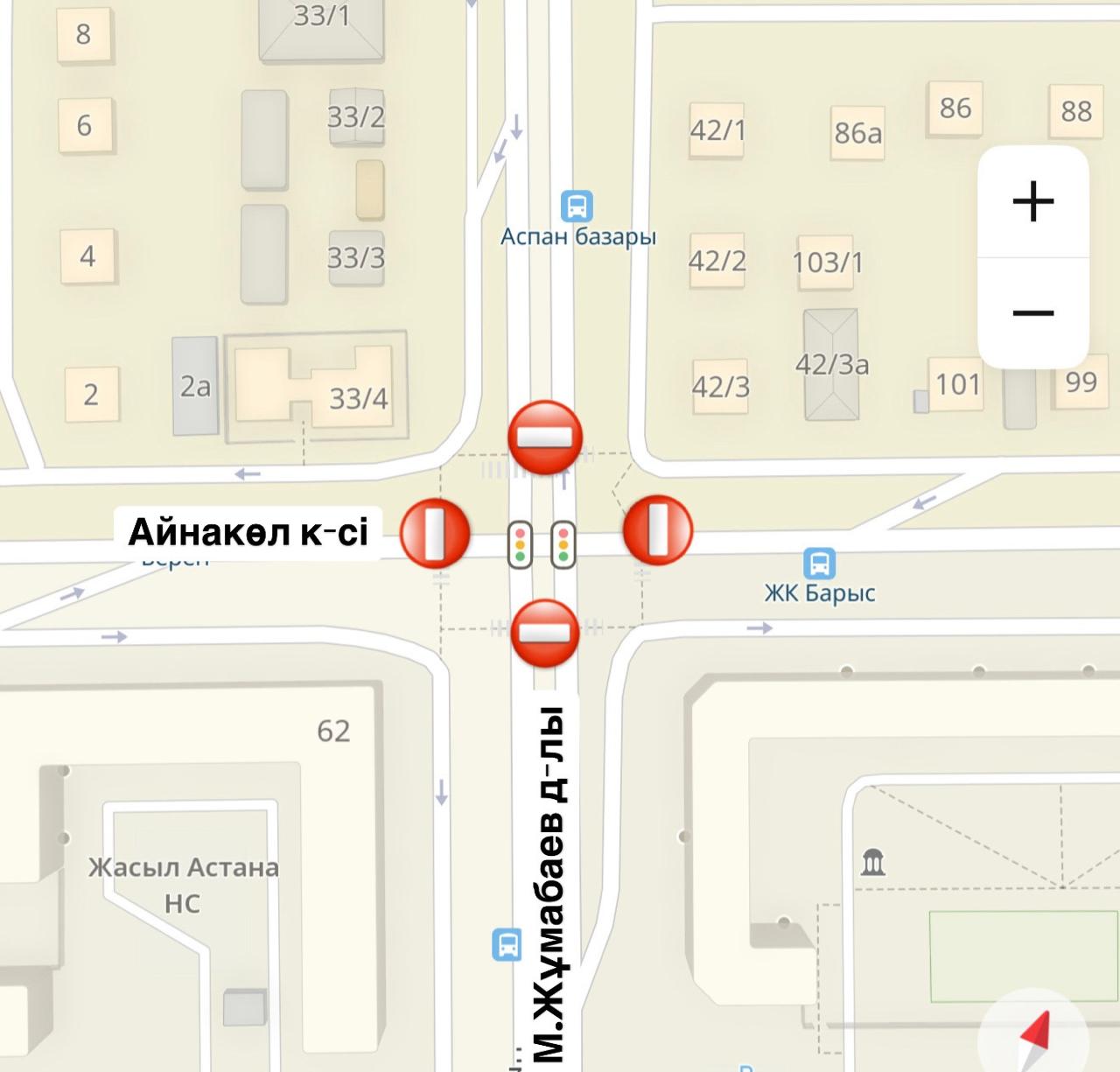На пересечении проспекта М.Жумабаева и улицы Айнаколь ведутся ремонтные работы в Астане