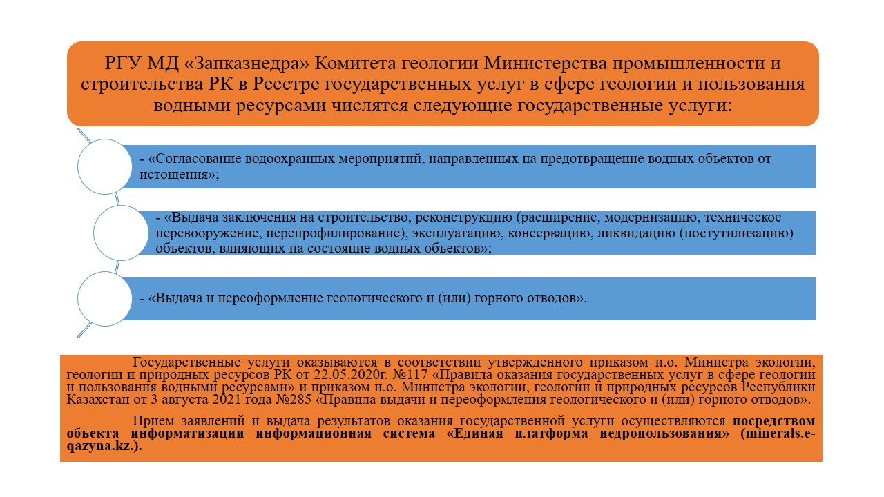 Государственные услуги, оказываемые МД "Запказнедра"