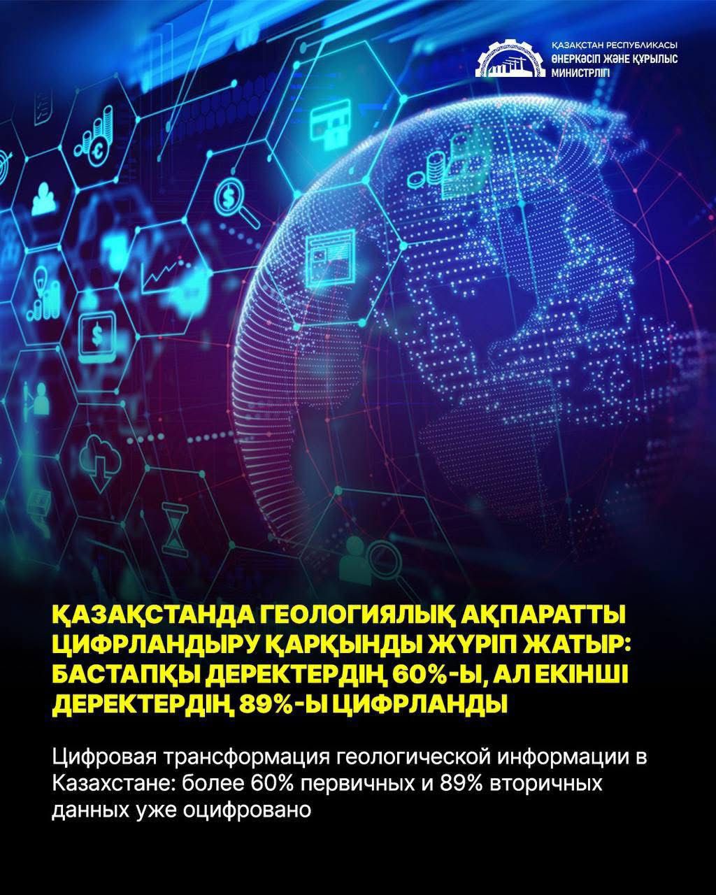 Цифровая трансформация геологической информации в Казахстане: более 60% первичных и 89% вторичных данных уже оцифровано