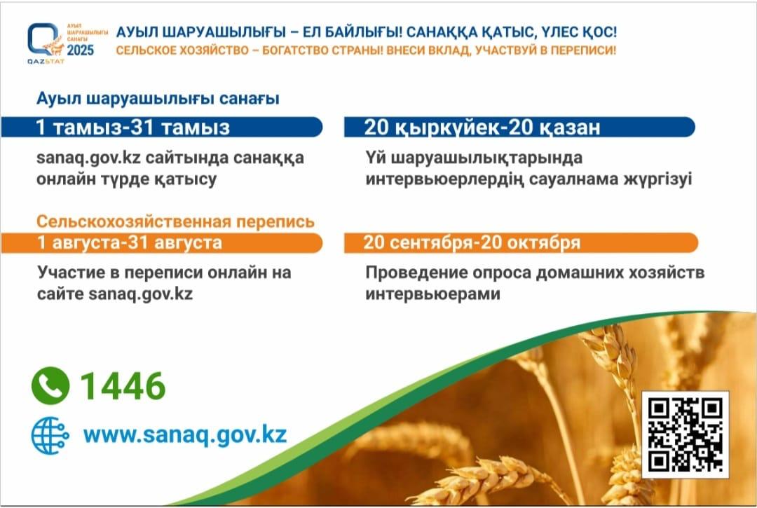 Қазақстан Республикасында Ұлттық ауыл шаруашылығы санағын өткізу