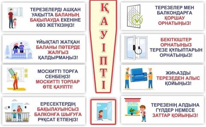 Балалардың терезеден құлауының алдын алу бойынша ата-аналарға арналған жадынама