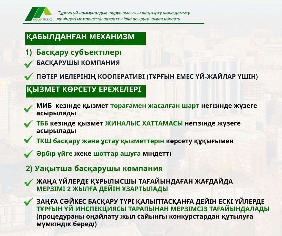 Басқару субъектілерінің «Тұрғын үй қатынастары туралы» Заңына жаңа түзетулер