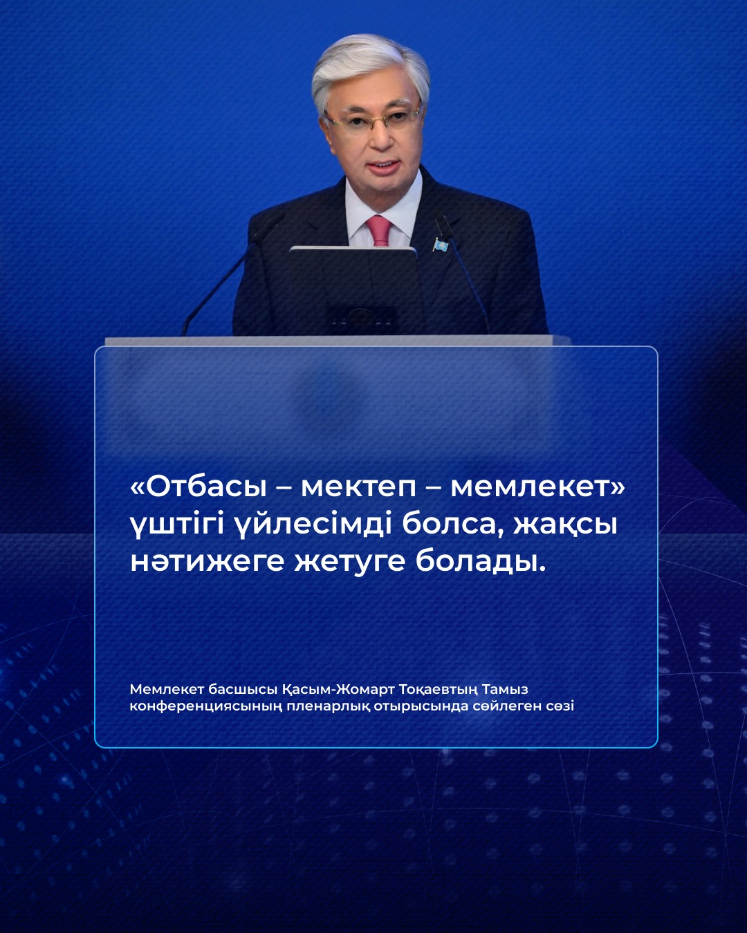 Мемлекет басшысы Қасым-Жомарт Тоқаевтың «Білім келешегі: адал азамат, кәсіби маман» тақырыбындағы тамыз конференциясының пленарлық отырысында сөйлеген сөзі
