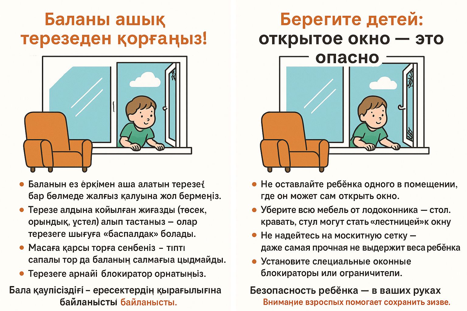 Баланы ашық терезеден қорғаңыз!
