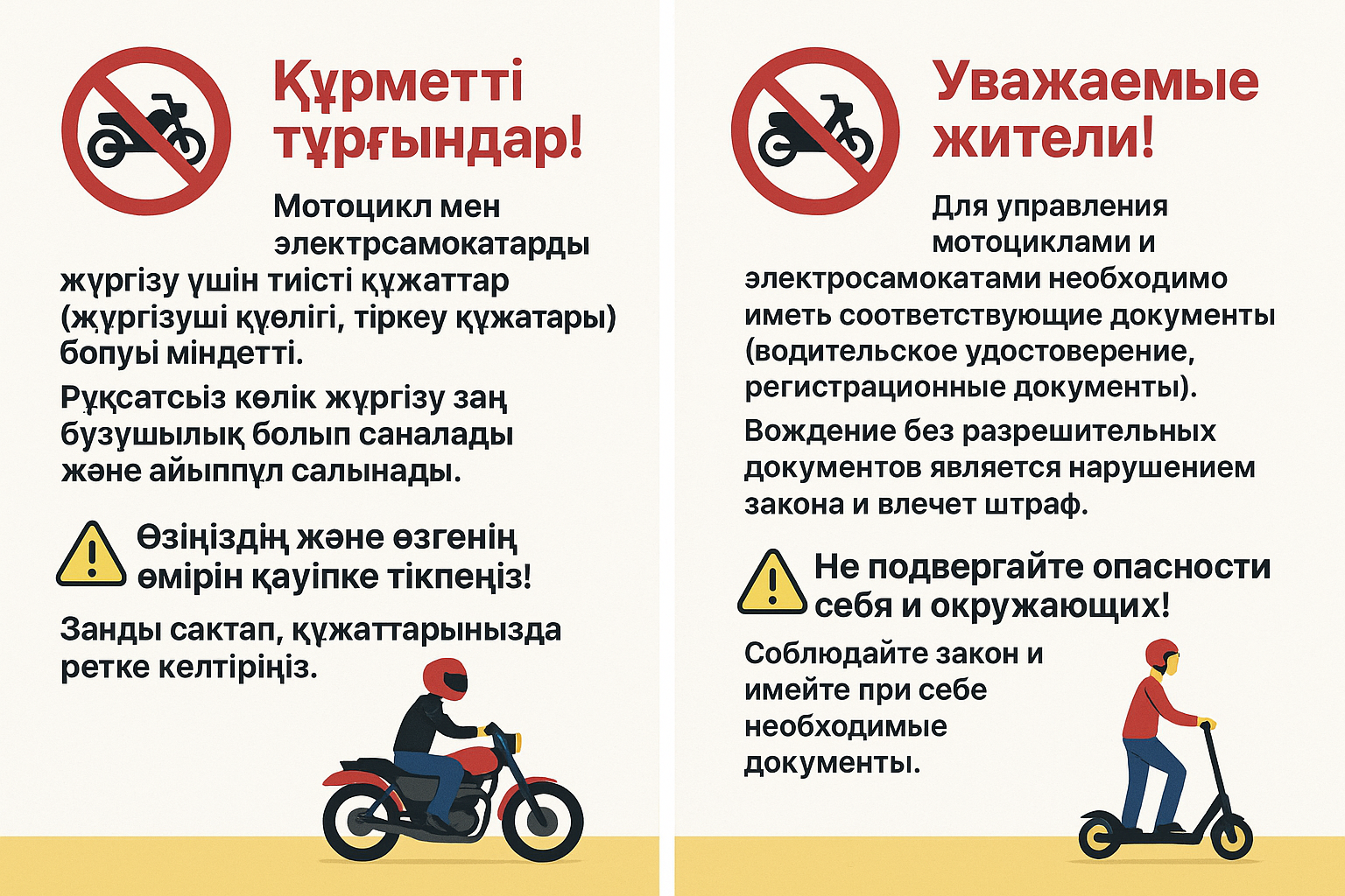 Мотоциклдер мен электр скутерлерді жүргізу ережелері