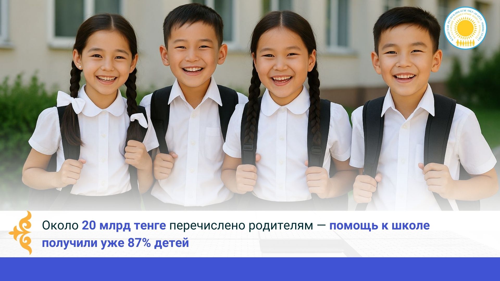 Около 20 млрд тенге перечислено родителям — помощь к школе получили уже 87% детей