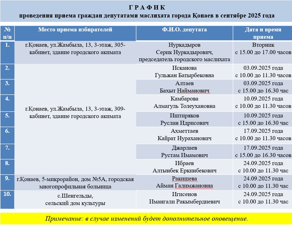График приемов граждан на сентябрь 2025 года