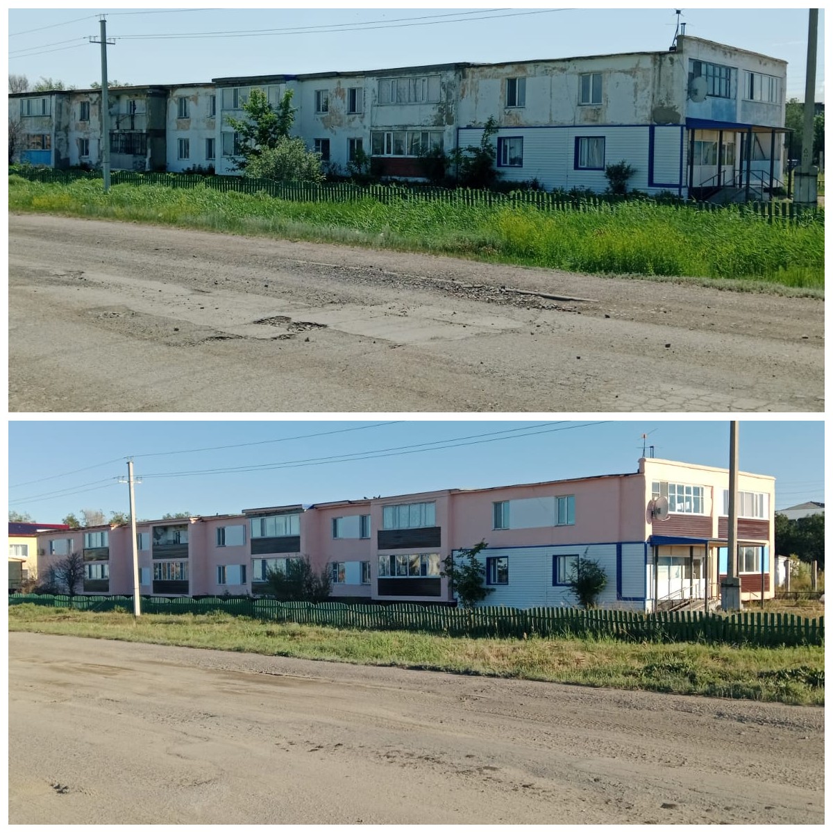 Ремонт фасадов многоквартирных домов в г. Есиль продолжается