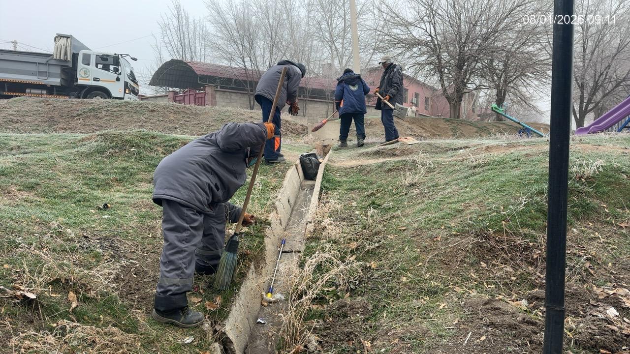 В микрорайоне Нурсат проведены работы по благоустройству и санитарной очистке